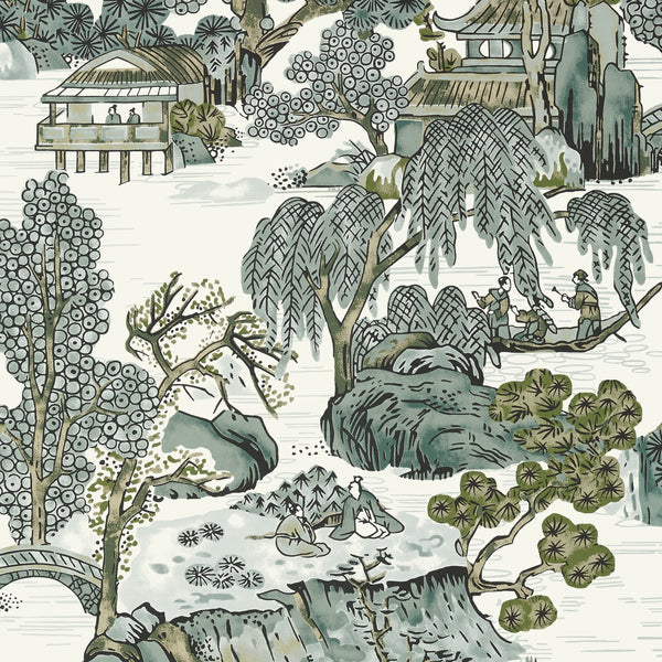 Asian Scenic Grey - Grey Wallcovering | Thibaut
