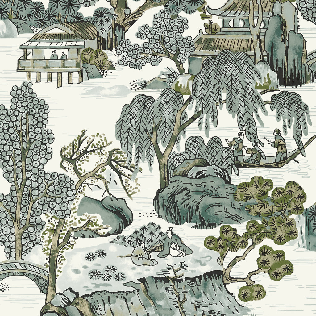Asian Scenic Grey - Grey Wallcovering | Thibaut