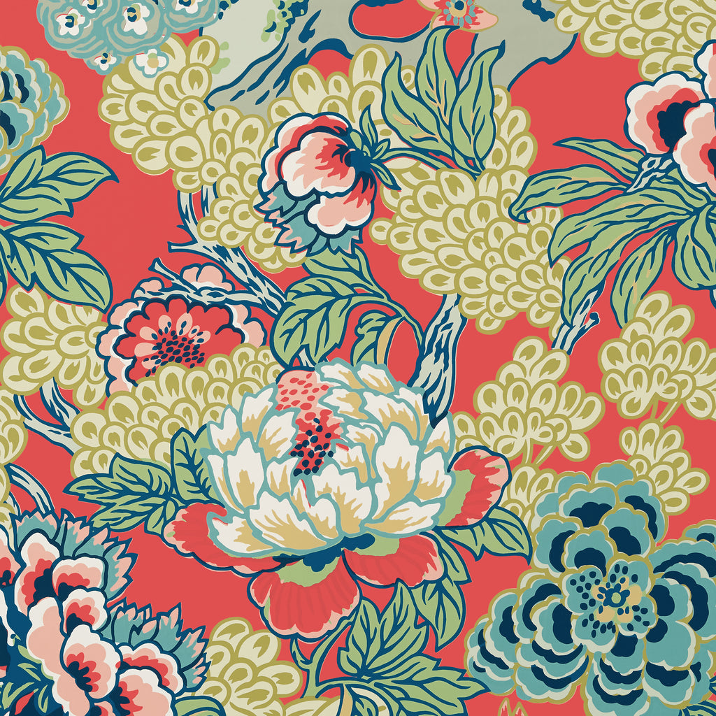 Honshu Coral and Green - Green Wallcovering | Thibaut