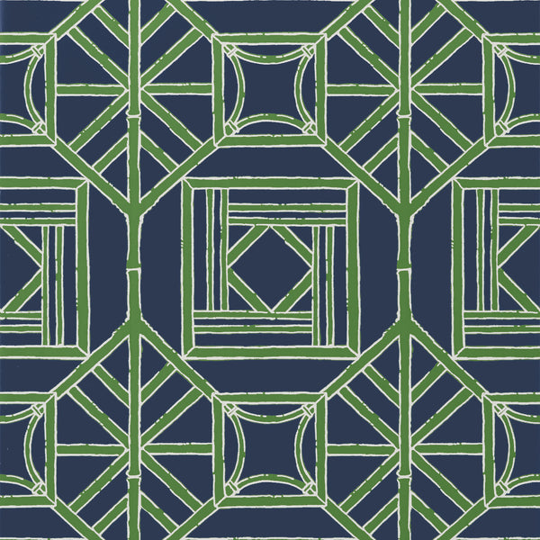 Shoji Panel Navy and Green - Green Wallcovering | Thibaut