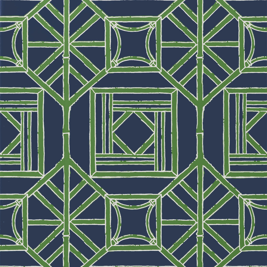 Shoji Panel Navy and Green - Green Wallcovering | Thibaut
