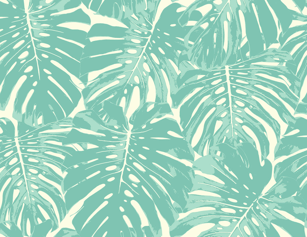 Malibu Jamaica Wallpaper - Coastal Botanical - Teal and White | Malibu Wallpaper
