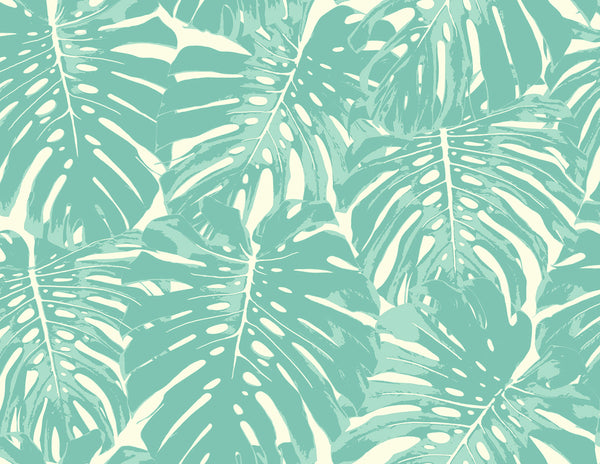 Malibu Jamaica Wallpaper - Coastal Botanical - Teal and White | Malibu Wallpaper