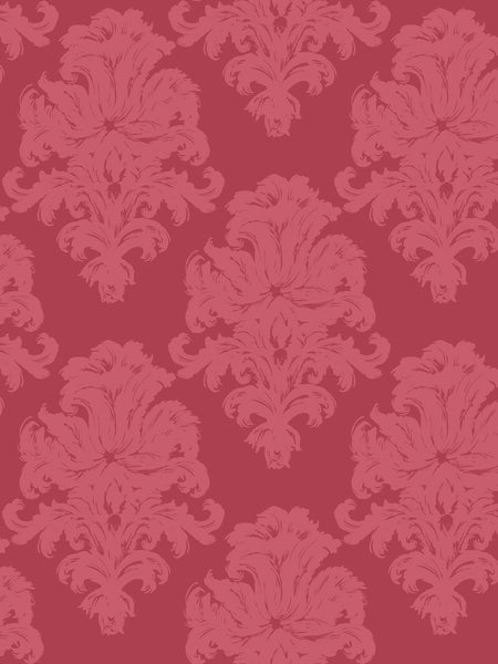 Malibu Montserrat Wallpaper - Coastal Damask - Salmon Pink and Strawberry | Malibu Wallpaper