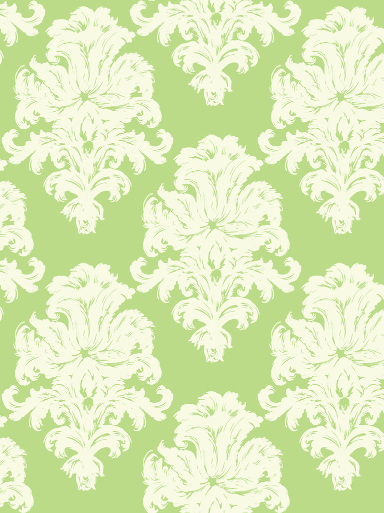 Malibu Montserrat Wallpaper - Coastal Damask - Olive Green and Off-White | Malibu Wallpaper