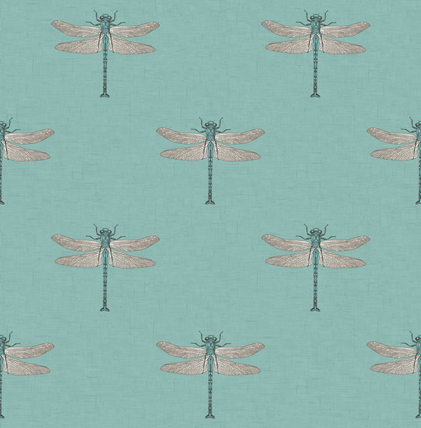 Malibu Catalina  Wallpaper - Coastal Animal Print - Teal, Orange, Metallic Silver, and Black | Malibu Wallpaper