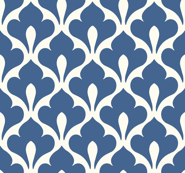 Malibu Grenada Wallpaper - Coastal Geometric - Prussian Blue and White | Malibu Wallpaper