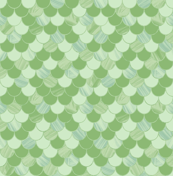 Catalina Scales Coastal Animal Print Pear Green, Mint, and Metallic | Architectural Wallcoverings