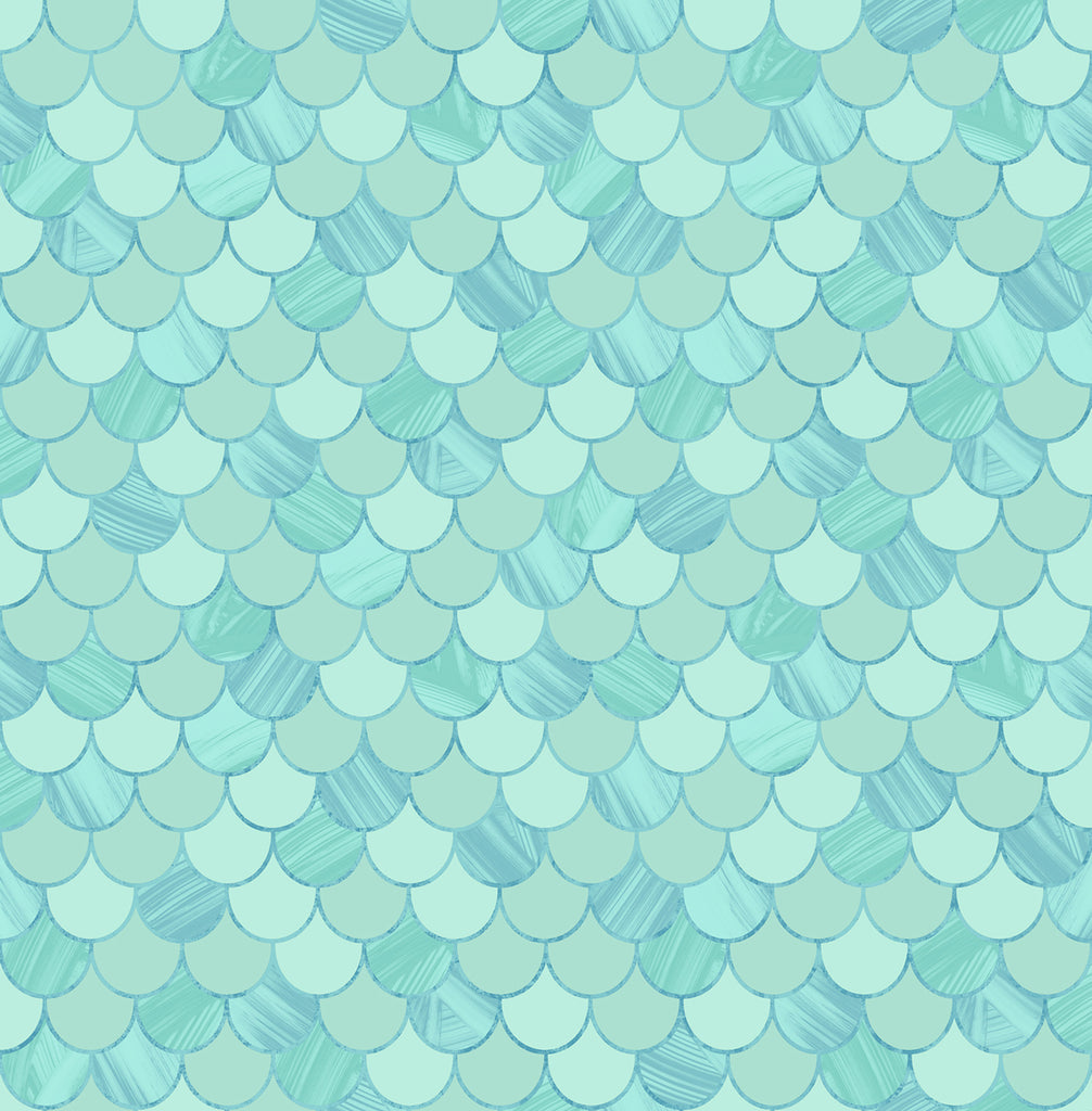 Malibu Catalina Scales Wallpaper - Coastal Animal Print - Turquoise, Fog Green, and Metallic | Malibu Wallpaper