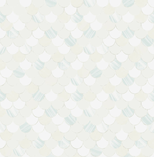 Catalina Scales Coastal Animal Print Light Blue, Metallic, and White | Architectural Wallcoverings