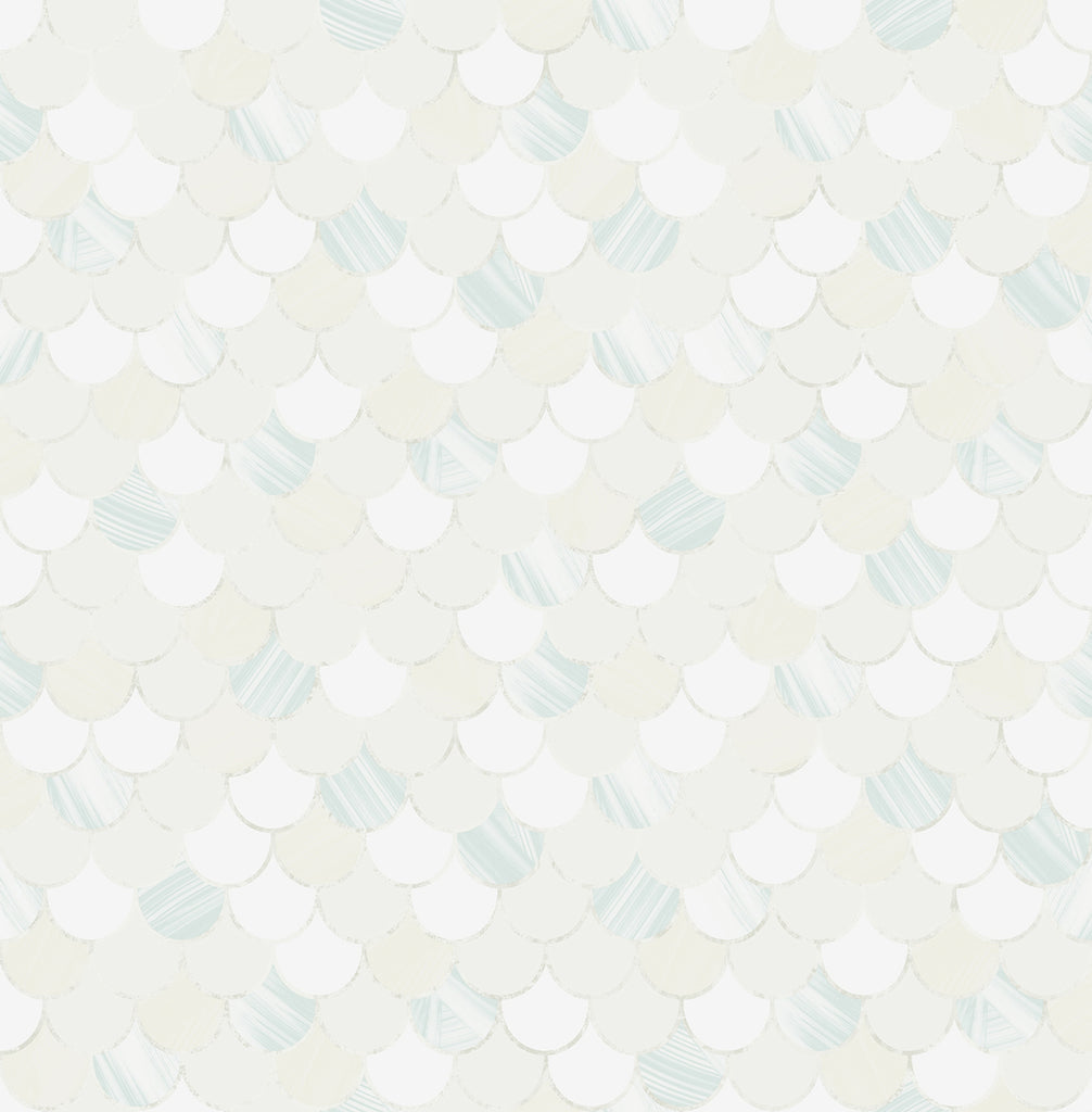 Malibu Catalina Scales Wallpaper - Coastal Animal Print - Light Blue, Metallic, and White | Malibu Wallpaper