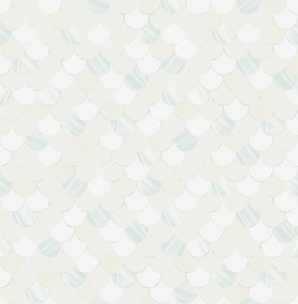 Malibu Catalina Scales Wallpaper - Coastal Animal Print - Light Blue, Metallic, and White | Malibu Wallpaper