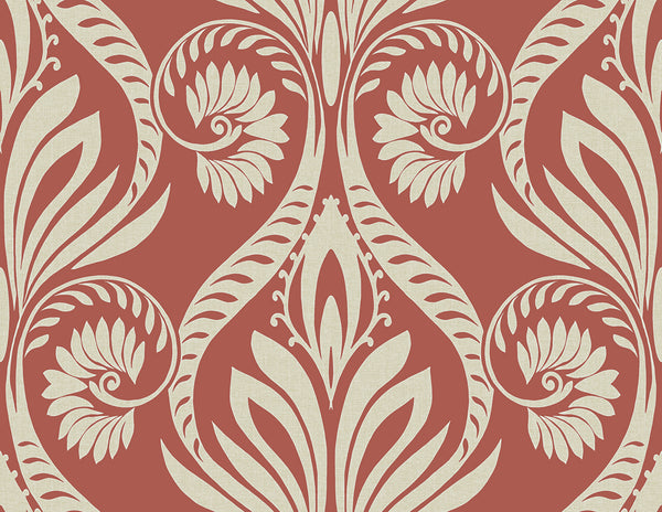 Bonaire Coastal Damask Scarlet Red and Off-White | Architectural Wallcoverings