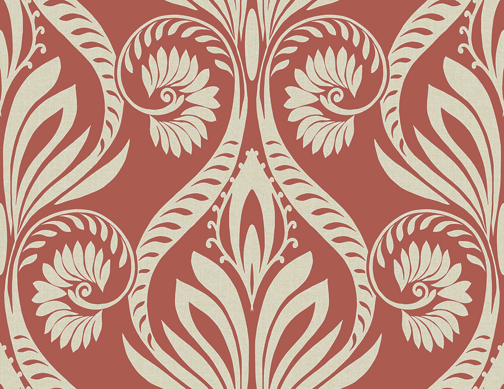 Malibu Bonaire Wallpaper - Coastal Damask - Scarlet Red and Off-White | Malibu Wallpaper