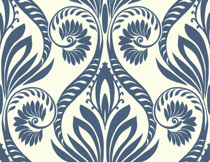 Bonaire Coastal Damask Navy Blue and White | Architectural Wallcoverings