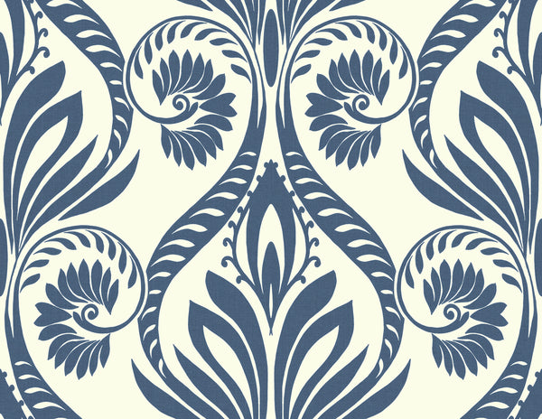 Malibu Bonaire Wallpaper - Coastal Damask - Navy Blue and White | Malibu Wallpaper