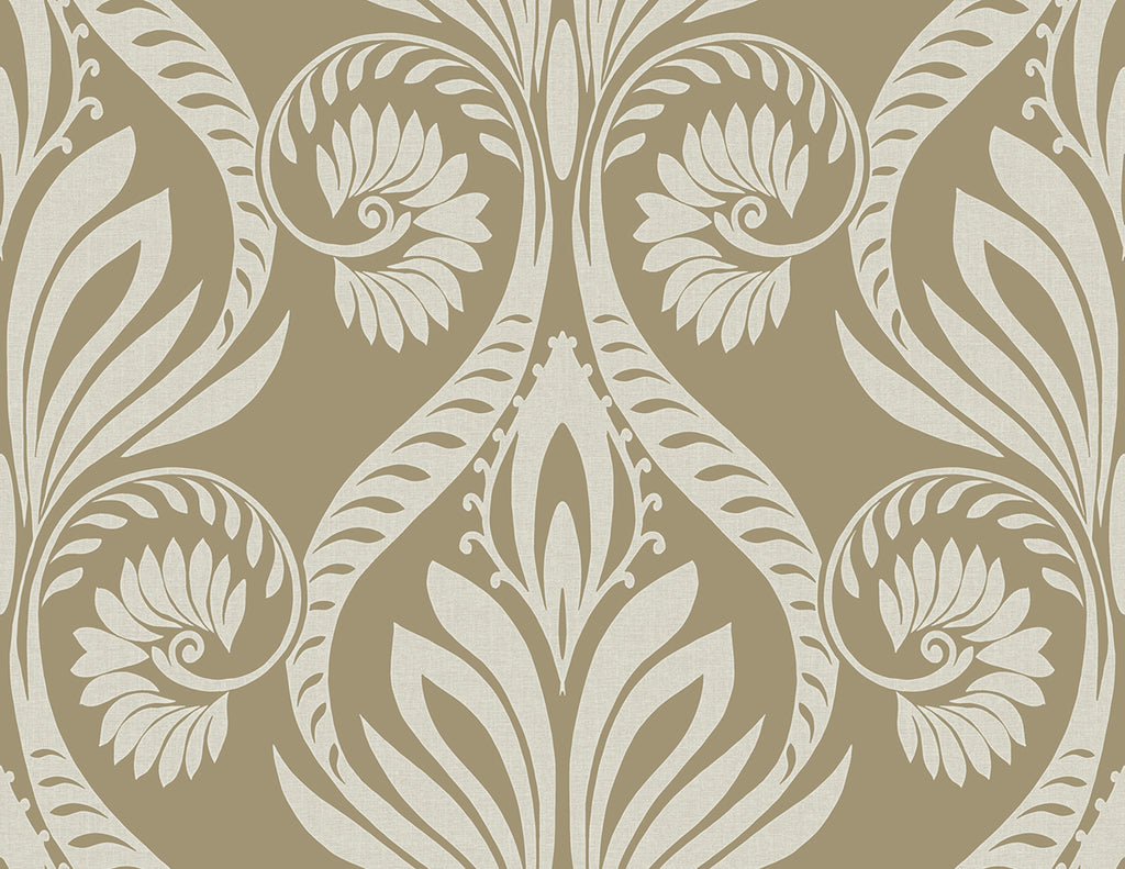 Malibu Bonaire Wallpaper - Coastal Damask - Metallic Gold and Off-White | Malibu Wallpaper