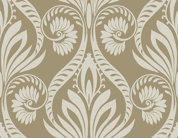 Malibu Bonaire Wallpaper - Coastal Damask - Metallic Gold and Off-White | Malibu Wallpaper
