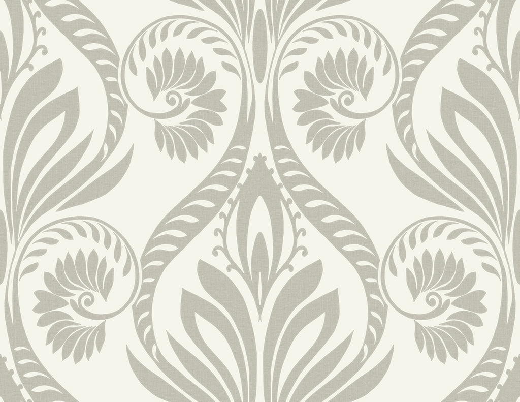 Malibu Bonaire Wallpaper - Coastal Damask - Metallic Silver and White | Malibu Wallpaper