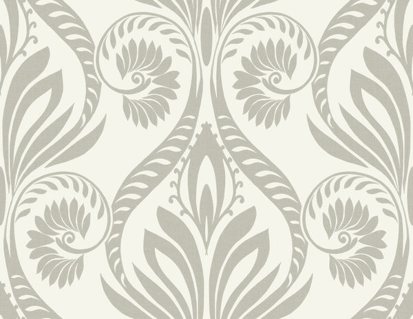 Malibu Bonaire Wallpaper - Coastal Damask - Metallic Silver and White | Malibu Wallpaper
