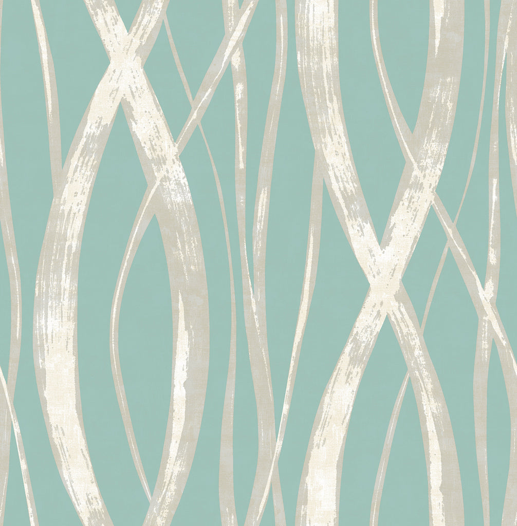 Malibu Barbados Wallpaper - Coastal Abstract - Turquoise, Metallic Silver, and White | Malibu Wallpaper
