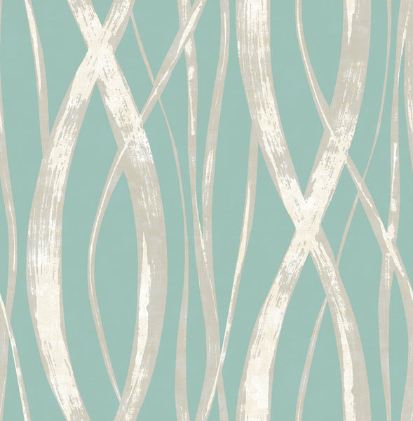 Malibu Barbados Wallpaper - Coastal Abstract - Turquoise, Metallic Silver, and White | Malibu Wallpaper