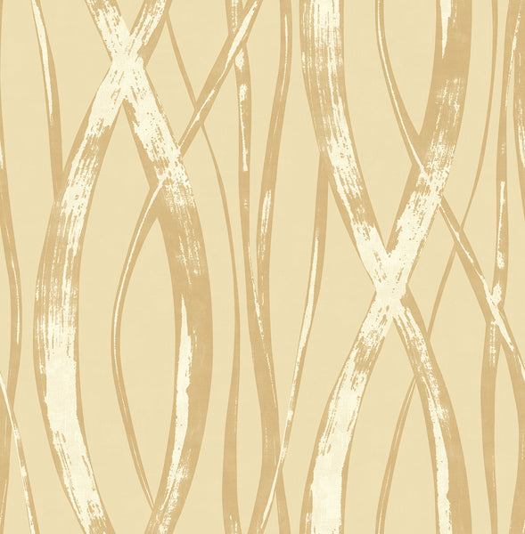 Malibu Barbados Wallpaper - Coastal Abstract - Metallic Gold, Oat, and Off-White | Malibu Wallpaper