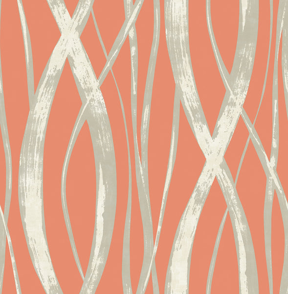 Malibu Barbados Wallpaper - Coastal Abstract - Portland Orange, Gray, and White | Malibu Wallpaper
