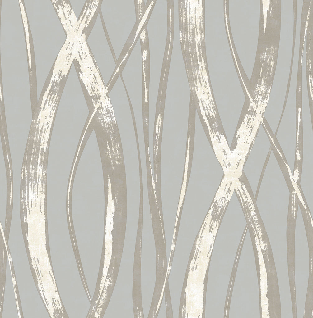 Malibu Barbados Wallpaper - Coastal Abstract - Gray, Metallic Silver, and White | Malibu Wallpaper