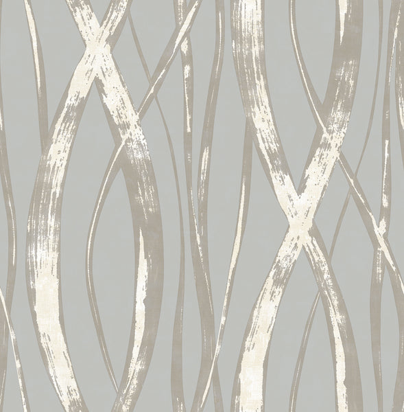 Malibu Barbados Wallpaper - Coastal Abstract - Gray, Metallic Silver, and White | Malibu Wallpaper