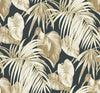 Malibu Dominica Wallpaper - Coastal Botanical - Black, Metallic Gold, Camel, and White | Malibu Wallpaper