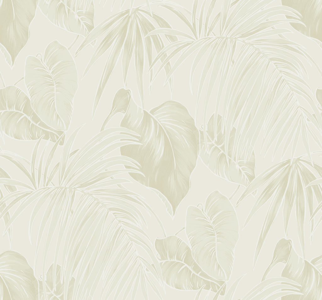 Malibu Dominica Wallpaper - Coastal Botanical - Metallic Gold, Off-White, and Light Tan | Malibu Wallpaper
