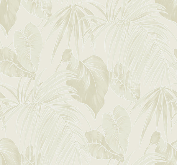 Malibu Dominica Wallpaper - Coastal Botanical - Metallic Gold, Off-White, and Light Tan | Malibu Wallpaper