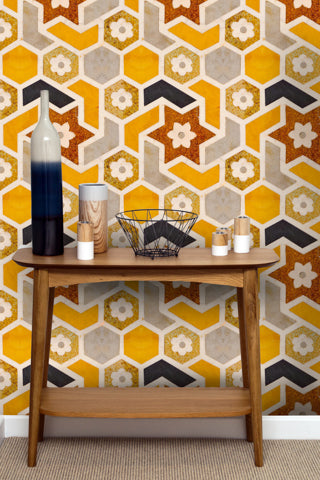 Taj Mahal - Taupe, Black, Yellow, Brown Wallcovering | Mind the Gap