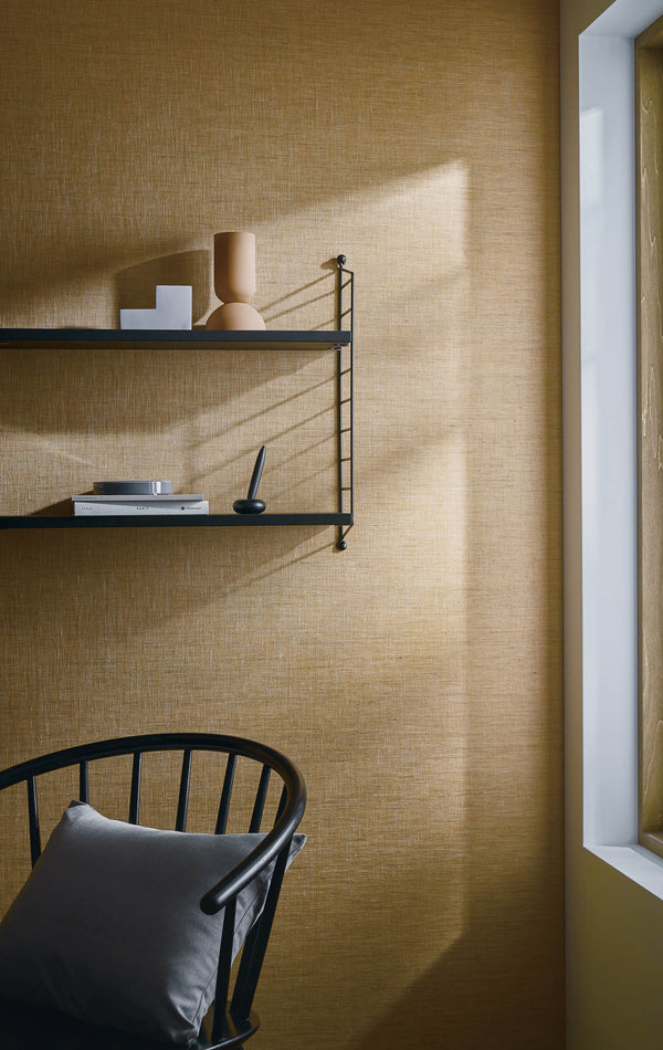 Cyrus Weave Linen Natural - Gold Commercial Wallcovering | Koroseal