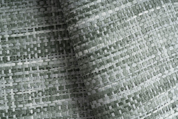 Beach Rye Weave Green - Light Gray Commercial Wallcovering | Koroseal