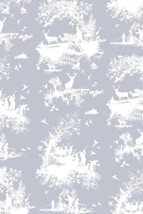 Hunting Toile White on Pale Blue | Timorous Beasties Wallcovering