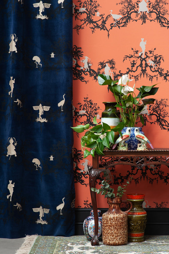Shuiping de Pillement Velvet Black & Pale Gold on Navy