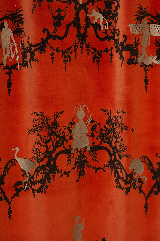 Shuiping de Pillement Velvet Black & Pale Gold on Orange