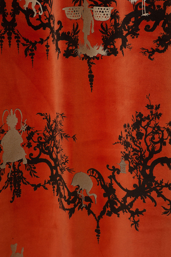 Shuiping de Pillement Velvet Black & Pale Gold on Orange