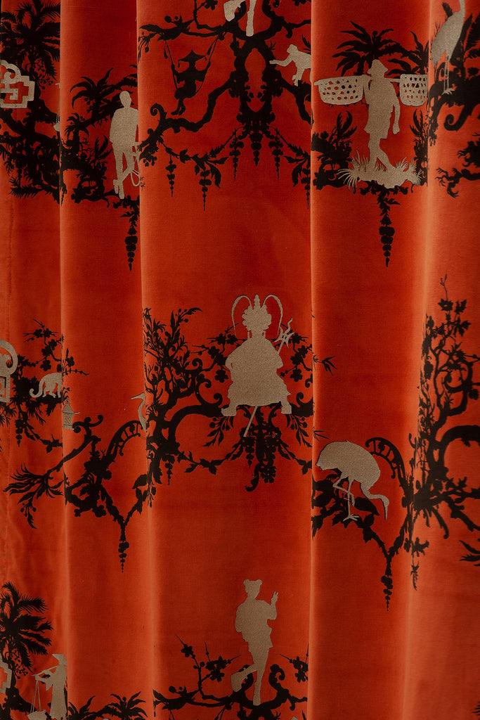Shuiping de Pillement Velvet Black & Pale Gold on Orange