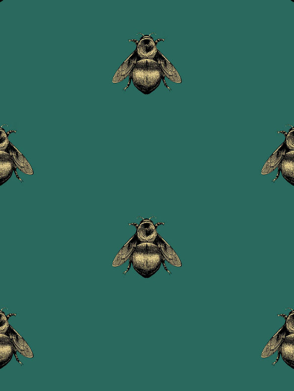 Napoleon Bee Black and Gold on Sea Green | Timorous Beasties Wallcovering