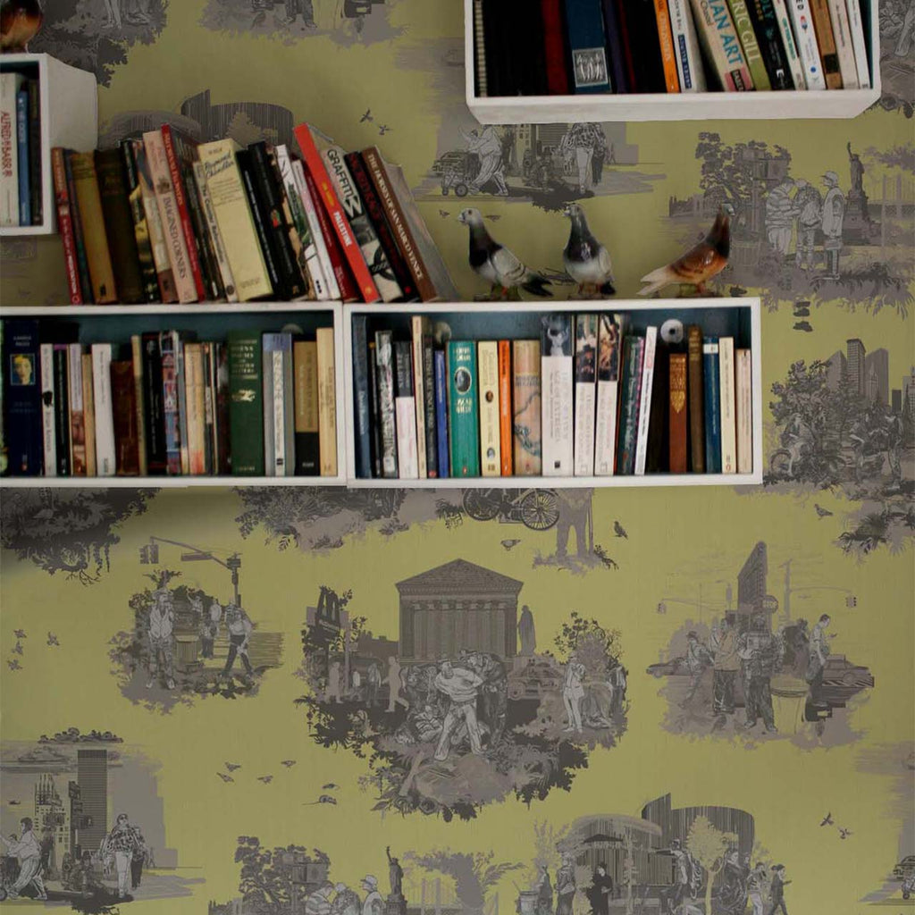 New York Toile Greys on Yellow