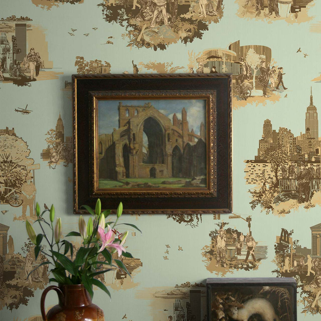 New York Toile Browns on Green