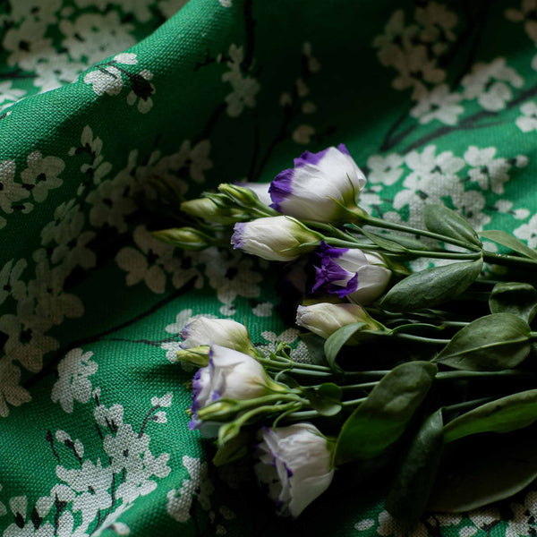 Cherry Blossom Emerald Linen Fabric | Coordone Europe
