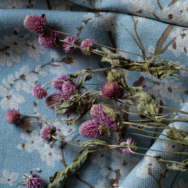 Cherry Blossom Turquoise Linen Fabric | Coordone Europe