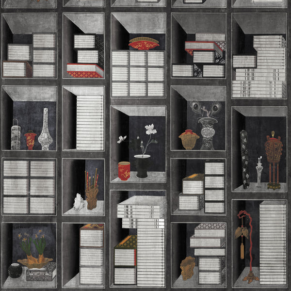 Korean Library - Grey, Anthracite, Brown Wallcovering | Mind the Gap