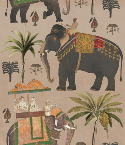 The Procession Taupe - Taupe, Green, Red, Brown, Ochre Wallcovering | Mind the Gap