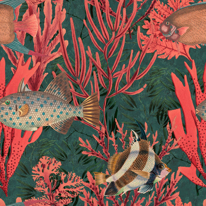 The Undersea - Green, Grey, Pink, Red, Brown Wallcovering | Mind the Gap
