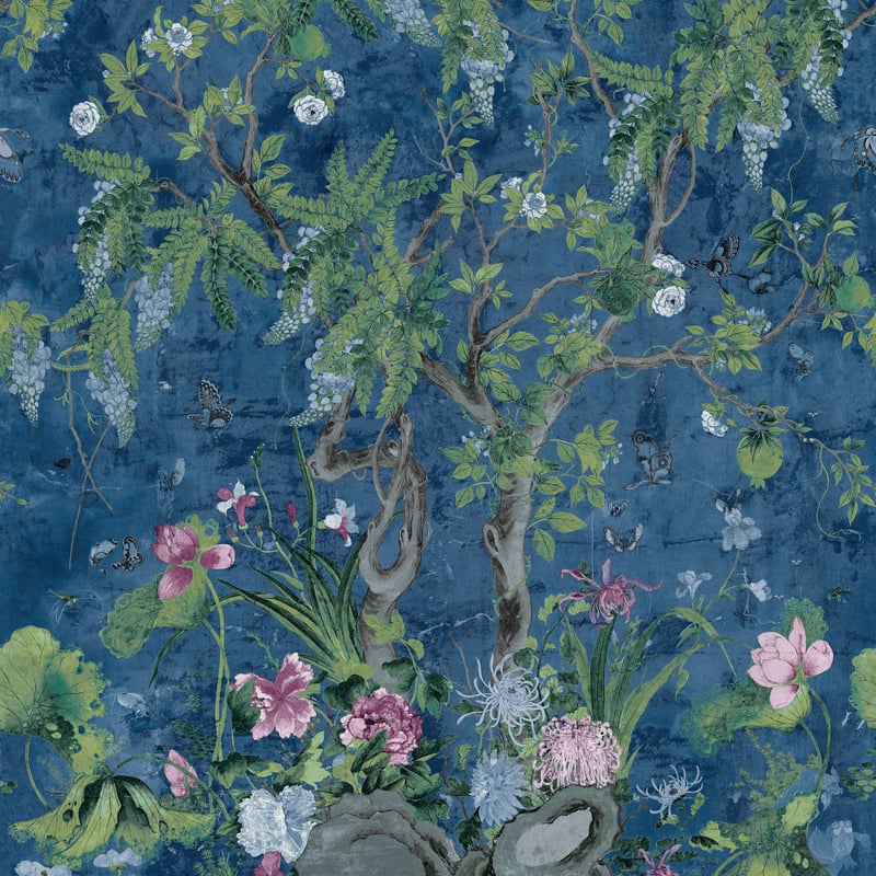 Wild Wisteria Mural, Navy